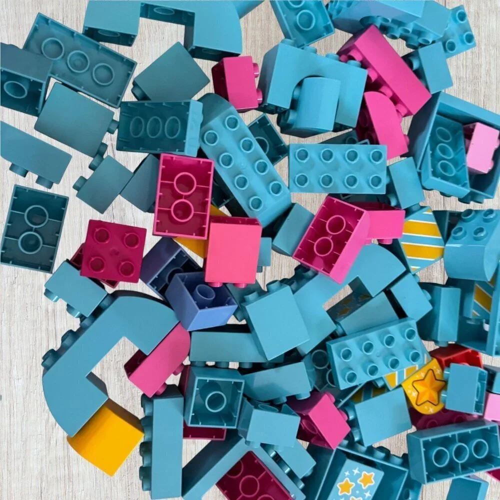 LEGO Duplo 80+ Piece Bulk Lot Turquoise Pink Blocks Girly Colors Mixed Set